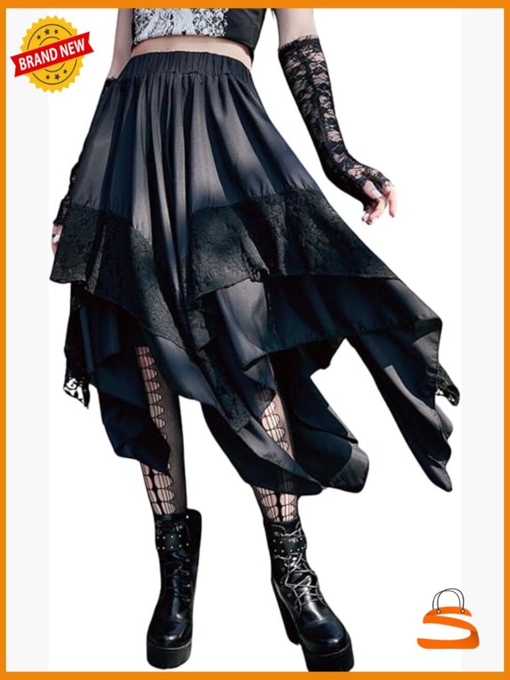 Women's Renaissance Pirate Midi Skirt Asymmetrical Lace High Low Gothic
